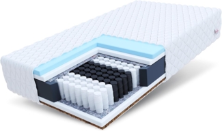 FDM Laval MAX Taschenfederkernmatratze 100x200 cm 9-Zonen Matratze Härtegrad H3/H4 (Mittelhart/Hart) 26 cm Höhe Hybrid Foam Kokosfasereinlage Federkern Bezug Abnehmbar Waschbar TFK