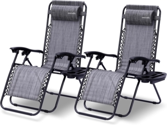 SereneLife Gartenliege 2er Set, Liegestuhl, Sonnenliege klappbar mit Stufenlos verstellbare Positionen, Kopfstütze Getränk & Handyhalter, Liegestuhl Garten, Relaxliege ideal fürs Relaxen & Chillen