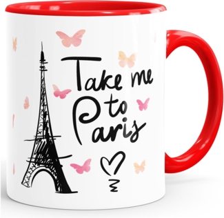 MoonWorks Tasse ''Kaffee-Tasse Take me to Paris Geschenk-Tasse für Frau Freundin Tasse mit Innenfarbe MoonWorks''