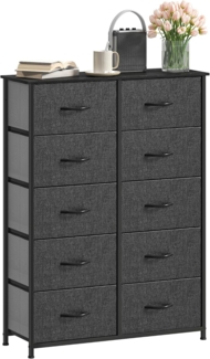 DWVO Kommode mit 10 Schubladen, Schrank aus Stoff mit Griffen, Metallgestell & MDF-Holzplatte, langlebig, für Schlafzimmer & Wohnzimmer,Schwarz Grau