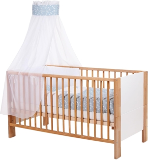 Babybay Kinderbetthimmel Piqué mit Band für Applikation azurblau Sterne weiß, Einheitsgröße