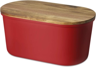 Echtwerk Brotbox "Fresh" Brotkasten mit Akazienholz/Melamin Schneidebrett Rot