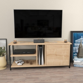 Hanah Home Industrial TV Stand, Black & Oak, 120 x 35.3 x 50.8 cm | 100% Melamine Coated Particle Board, 18 mm Thick | Stylish & Functional for Modern Living Rooms