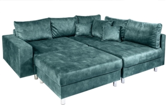 riess-ambiente Ecksofa KENT 220cm petrol, Einzelartikel 1 Teile, Wohnzimmer · Microvelours · L-Form · Ottomane beidseitig · Design