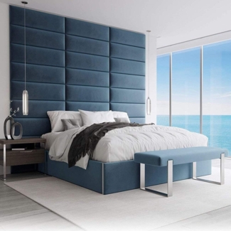 VANT Gepolsterte Kopfteile - Accent Wall Panels - 4er - Packungen Kopfteil für Einzel - und Doppelbetten (Plüsch Samt Pfau Blau, 76cm BREITE)