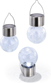 Solarlaterne Lampion außen CRACKLE BALL | 3er SET Hängeleuchte Kugelleuchte Bruchglas-Optik hängend Baumlicht | LED Gartenbeleuchtung Campinglicht outdoor | IP44 wetterfest kaltweiß 102308