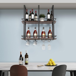 Weinregal Hubro 80x30x85 cm Schwarz/Walnussoptik [en. casa]