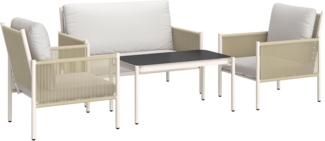 Outsunny Sitzgruppe mit 2er Sofa, Sessel, Glastisch, Kissen, (Lounge-Set für 4 Personen, 4-tlg, Gartenmöbel Set aus Polyrattan), für Garten Balkon Braun+Grau