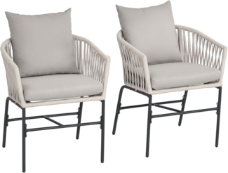 Outsunny Sitzgruppe 2er-Set Gartenstühle mit Kissen Gartensessel Set im Boho-Stil, (Gartenstuhl, 2-tlg, Gartenmöbel), Metallrahmen, 57 x 60 x 71 cm, Beige
