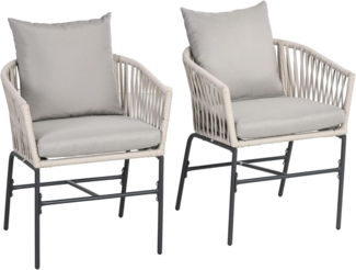 Outsunny Sitzgruppe 2er-Set Gartenstühle mit Kissen Gartensessel Set im Boho-Stil, (Gartenstuhl, 2-tlg, Gartenmöbel), Metallrahmen, 57 x 60 x 71 cm, Beige