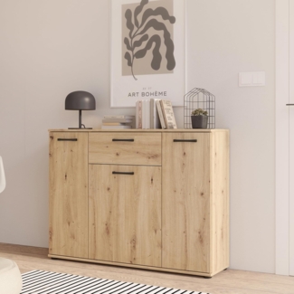 Forte NIKO Sideboard 110, Skandi-Kommode, 3-türig, 1 Schublade, Holzwerkstoff, Wohn-/Schlafzimmer, Artisan Eiche Holzdekor, 109,6 cm breit x 81,7 cm hoch x 29,1 cm tief
