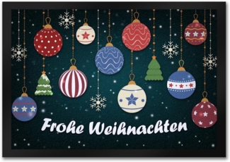 speecheese Fußmatte Frohe Weihnachten Fußmatte mit Christbaumkugeln Motiv Kugeln Schnee