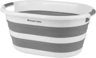 Russell Hobbs LA053879WHTEU Wäschekorb aus Kunststoff, oval, faltbar, 27 l, Weiß-Grau, 62. 5L x 45W x 28H cm