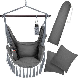 Detex Hängesessel 150 kg Boho Style Getränkehalter 2 Kissen XL Indoor Outdoor Hängeschaukel Hängestuhl Hängematte Hängesitz