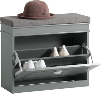 SoBuy FSR82-K-HG Schuhkipper Schuhschrank mit Klappe Schuhbank mit Sitzkissen Schuhkommode Sitzbank Hellgrau BHT ca. : 61 x 51 x 24 cm