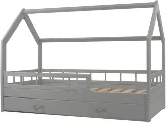 Hausbett Kinderbett mit Schublade Rausfallschutz Skandinavisches Design 160x80cm (Farbe: grau)