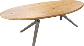 Esstisch Edge Oval 280x130x2,5 Eiche Natur Zenthara kantig Edelstahl Flow-Edge