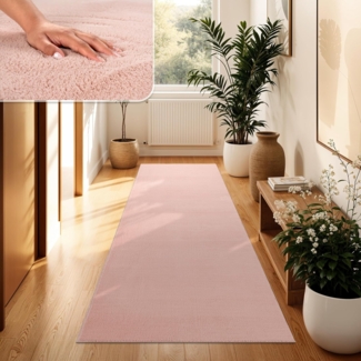 Paco Home Waschbarer Teppich Wohnzimmer Schlafzimmer Kurzflor rutschfest Flauschig Weich Moderne Einfarbige Muster, Grösse:80x300 cm, Farbe:Rosa