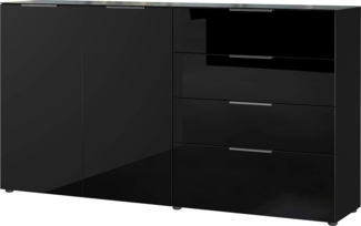 Germania Sideboard 3698-83 GW-Oakland, in Schwarz, mit Glasauflage, 184 x 102 x 42 cm (BxHxT)