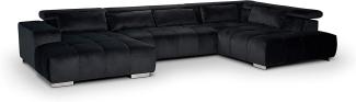 Mivano Wohnlandschaft Orion / Riesige Couch in U-Form inkl. XL-Recamiere und Kopfteilfunktion / 409 x 73 x 225 / Velours, Schwarz