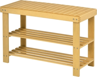 HOMCOM Sitzbank Schuhregal mit 3 Etagen (Garderobenbank, 1-St, Schuhaufbewahrung), Naturholz 70 x 28 x 45 cm