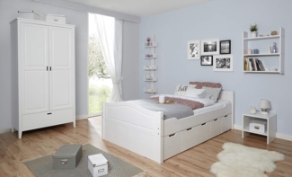 Ticaa Einzelbett 'Leni' 120x200 Kiefer massiv - mit 5er Schubkästen - weiß