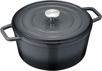 Berndes b. iron Bräter Kochtopf Rund, Schmortopf, Topf, Induktionsgeeignet, Gusseisen, Schwarz / Grau, Ø 26 cm, 034157