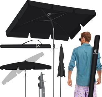 KESSER® Sonnenschirm Rechteckig Inkl. 2in1 Abdeckung & Transporttasche Gartenschirm Terrassenschirm | Schirm 200 × 125cm für Balkon Garten & Terrasse | Neigungswinkel und Höhe verstellbar Schwarz