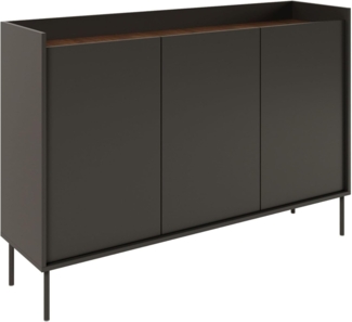 Selsey Kommode 140 cm Moderne Schwarz/Lindberg-Eiche Sideboard - Matte Oberfläche, 3 Türen, Viel Stauraum Robuste Spanplatte mit ABS-Kanten Schlafzimmer/Flur Hergestellt in Polen