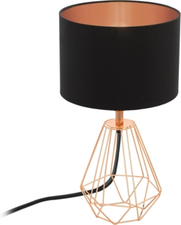 Eglo 95787 Tischleuchte Carlton 2 Stahl, Textil kupfer ,schwarz E14 1X40W H:30,5 Ø16,5cm mit Kabelschalter