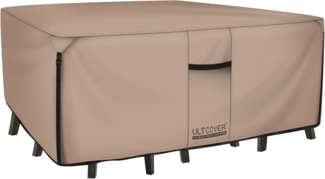 ULTCOVER Rechteckige Abdeckung für Terrassentische, robuste 600D-Leinwand, wasserdicht, für Esstische und Stühle, Allzweck-Möbelabdeckung, Größe 326 x 188 x 71 cm (L x B x H)