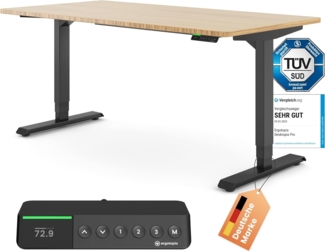 Desktopia Pro X - Elektrisch höhenverstellbarer Schreibtisch / Ergonomischer Tisch mit Memory-Funktion, Bambus Echtholz, Gestell Schwarz, 180x80 cm