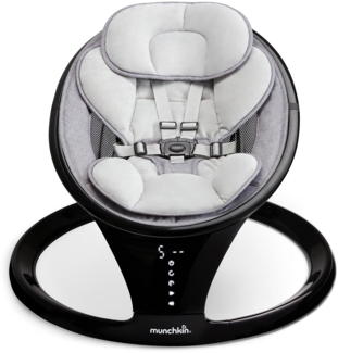 Munchkin Elektrische Baby Schaukel | Bluetooth-fähiger Baby Schaukelstuhl & Wippe | Tragbare Baby Wippe & Sanfter Baby-Wippstuhl mit Bewegung und Geräuschen | Schwarz