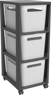 Rotho Brisen Rollcontainer auf Rädern mit 3 Aufbewahrungskörben 3x16L Schubladen Schubladen-Box Lochmuster-Optik Aufbewahrungsbox aus Kunststoff 36,6 x 29,6 x 77 cm (Weiß)