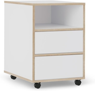 Vicco Rollcontainer Weiß 42 x 55 cm mit Regalen und 2 Schubladen, Tetrix