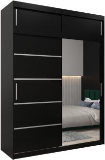 Kryspol Schwebetürenschrank Verona 2-180 cm mit Spiegel Kleiderschrank mit Kleiderstange und Einlegeboden Schlafzimmer- Wohnzimmerschrank Schiebetüren Modern Design (Schwarz mit Erweiterung)