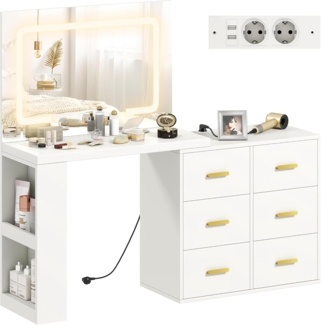 HOMCOM Schminktisch mit verstellbarem LED-Spiegel (Frisiertisch, 1-St, Kosmetiktisch), für Schlafzimmer, Weiß
