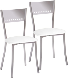 ASTIMESA 2 Metallstühle mit Leiterlehne und gepolstertem Sitz, Aluminiumgestell, Sitz aus weißem Kunstleder