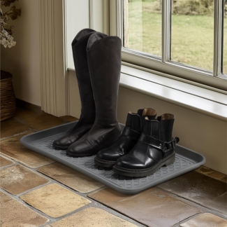 Navaris Schuhregal Schuhabtropfschale - Schuhmatte Abtropfmatte Schuhschale Schuhtablett, 3-tlg, 3x Schuhablage medium - Schuhablagen Abtropfschale - grau