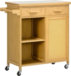 HOMCOM Servierwagen Küchenwagen mit Schublade, Schrank, Ebenen, Handtuchhalter, (Aufbewahrungswagen, 1 St, Rollwagen), Natur, 84 x 36 x 85 cm