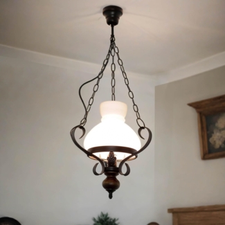 Licht-Erlebnisse Pendelleuchte PETRONEL, ohne Leuchtmittel, Hängeleuchte Glas Metall Holz Landhausstil Esstisch Lampe