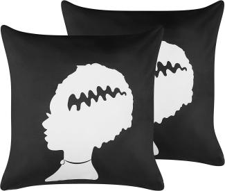 Kissen 2er Set Abstraktes Muster MANDEVILLA Samtstoff 45 x 45 cm Schwarz
