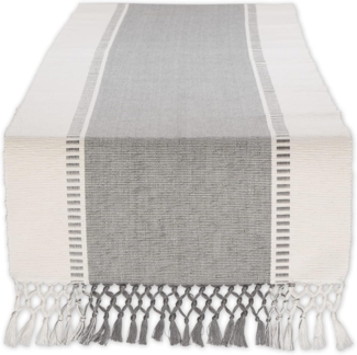 DII Dobby Stripe gewebter Tischläufer, 33x274 cm, Fransen inklusive, kühles Grau