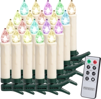 Monzana 20er Set Weihnachtsbaumkerzen Kabellos LED bunt mit Fernbedienung Dimmbar Flackern Timer Christbaumkerzen Weihnachtskerzen