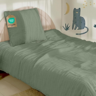 Dreamzie Kinderbettwäsche 135x200 cm + Kissenbezug 80x80 - Musselin Bettwäsche aus 100% Baumwolle, Oeko-TEX Zertifiziert, atmungsaktiv & hautfreundlich - Grün