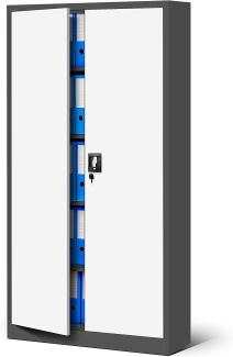 Jan Nowak Büroschrank C001 Aktenschrank Lagerschrank Mehrzweckschrank Metallschrank 4 Fachböden Pulverbeschichtung Stahlblech 185 x 90 x 40 cm (H x B x T) (anthrazit/weiß-2)