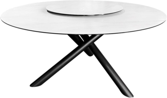 riess-ambiente Esstisch SPIN 150cm weiß / schwarz · Keramik-Tisch mit drehbarer Servierplatte (Einzelartikel, 1-St), Dreifuß-Gestell · Metall · rund · Marmor-Design · Drehplatte · Modern