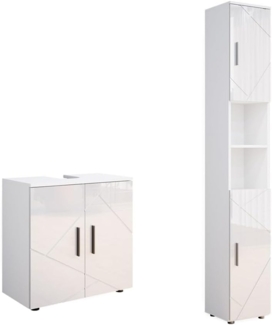 Vicco Badmöbel-Set Irma, Weiß Hochglanz/Weiß, 2 Teile, mit Hochschrank