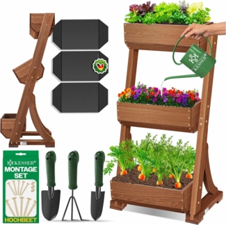 KESSER® Hochbeet mit Etagen, inkl. Gartenvlies, Tannenholz Braun, 140 x 60 x 49 cm