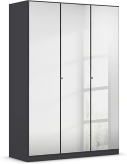 Rauch Möbel Reflect, Drehtürenschrank, Kleiderschrank, Schrank mit Spiegel, Garderobe, 3-türig, 3 Spiegeltüren, inkl. Stoffkisten und weiterem Zubehör, Farbe Grau metallic, Schwarz, 136 x 197 x 54 cm
